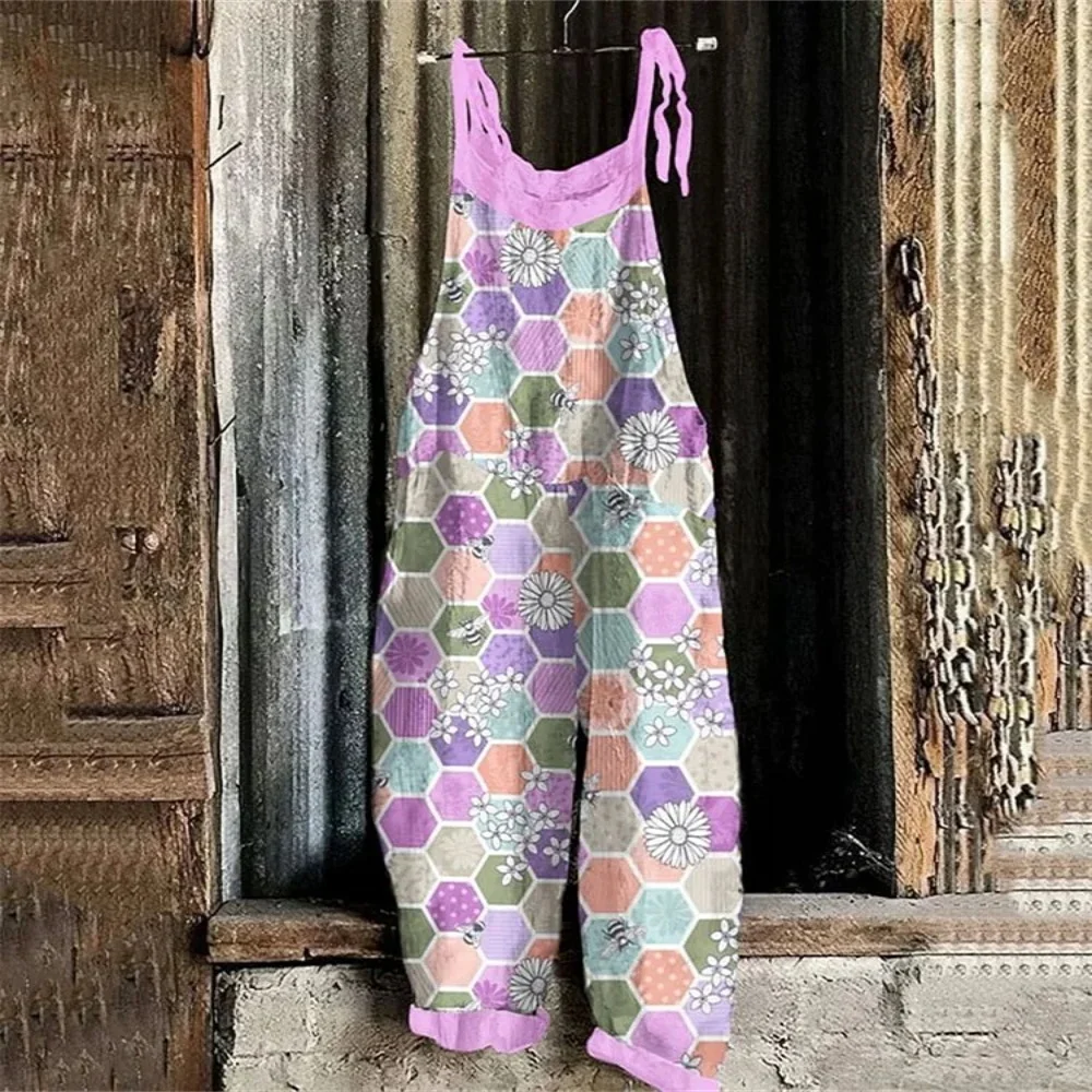 

Summer 2025 women's fashion jumpsuit, 3D natural landscape printed cute loose jumpsuit, adjustable shoulder straps