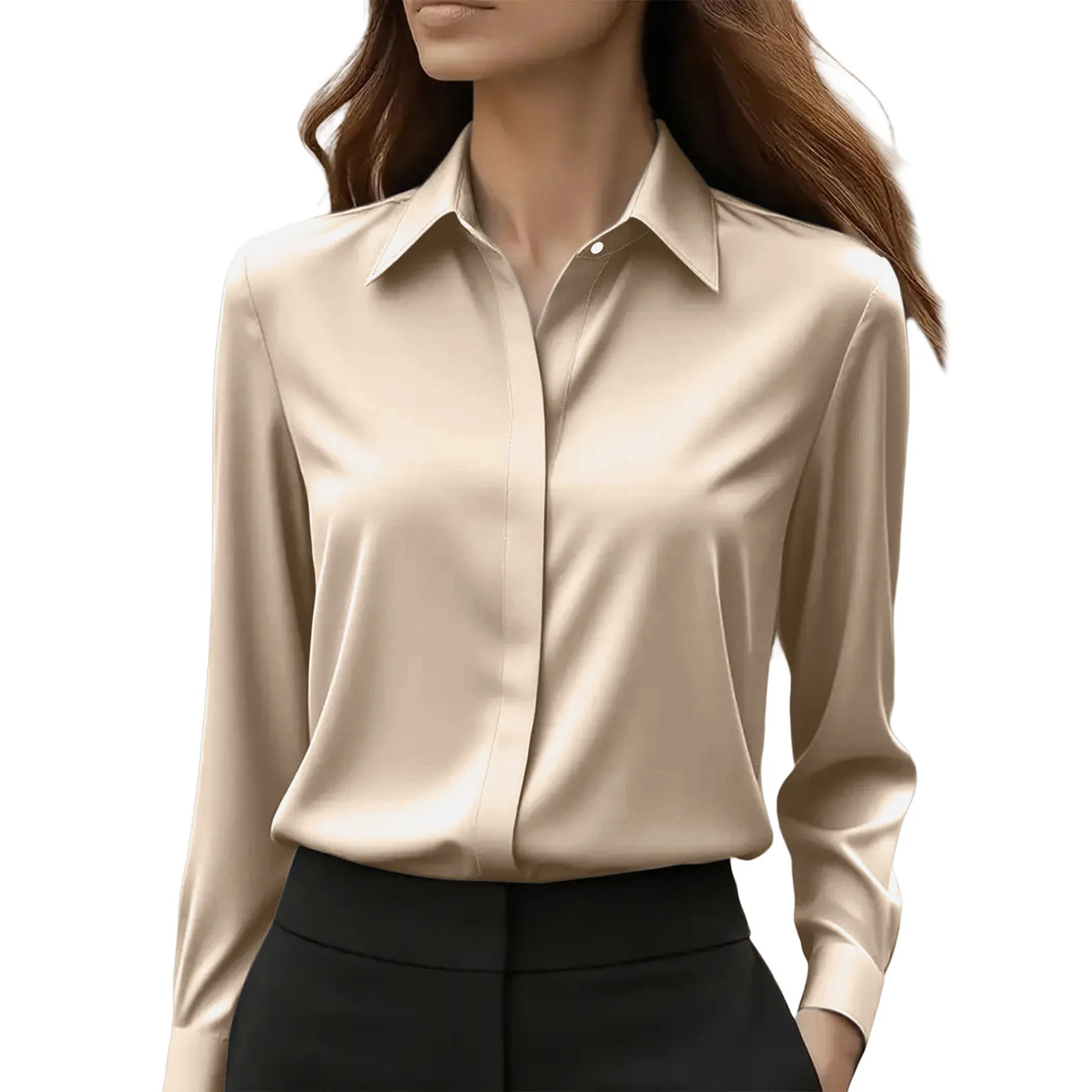 Autumn fashion temperament high-class professional solid colour lapel long-sleeved shirt women's clothing