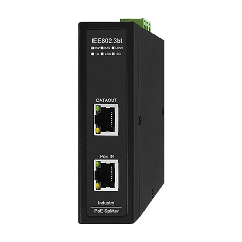 A95Q-Industrial 10Gbe POE Splitter 60W 6KV Surge Protection, Optional Port Isolation& Power Output DC 24V