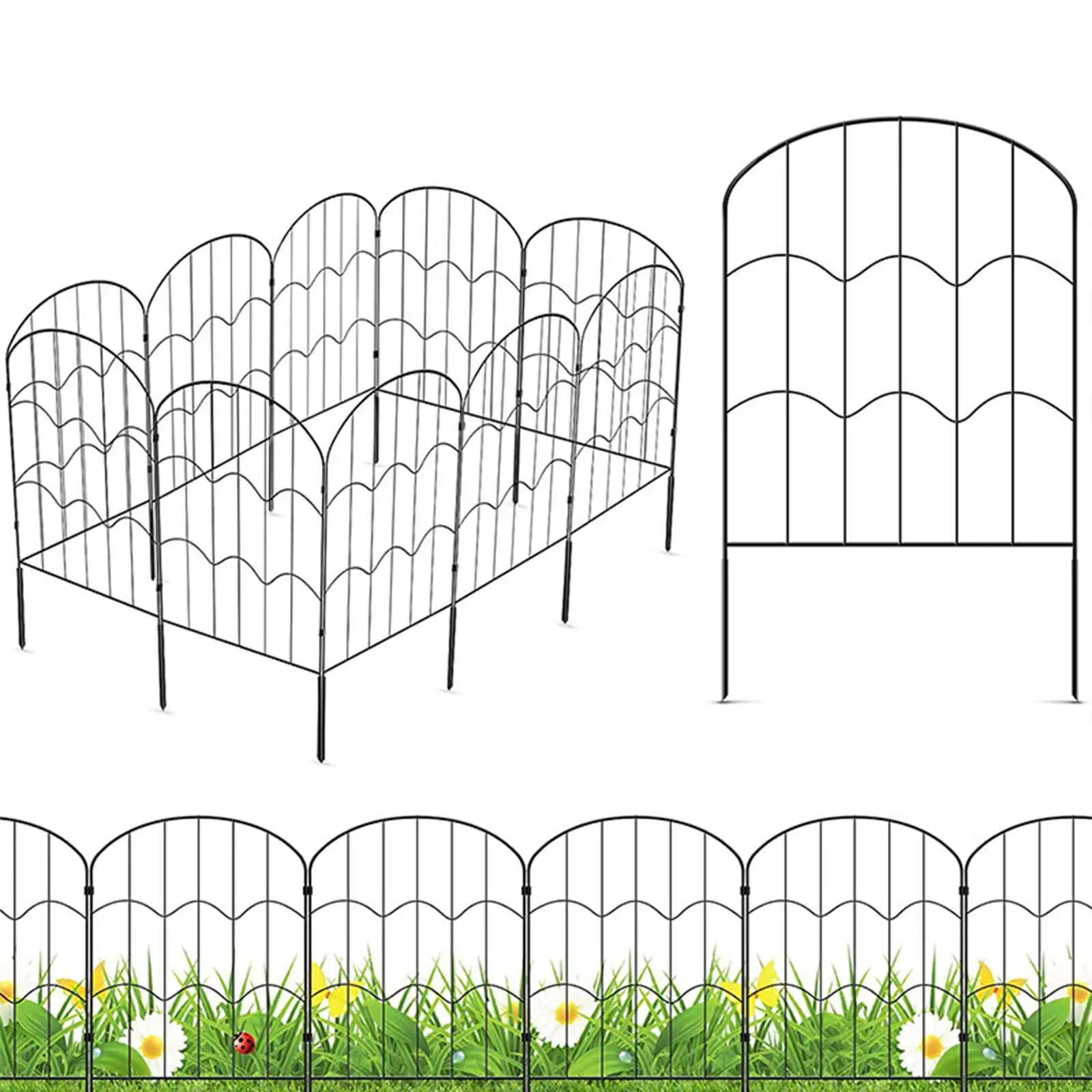 10Pcs Decorative Garden Fence Flower Edging Border Animal Barrier Metal Fence Panels for Garden Lawn Flower Bed Patio Outdoor