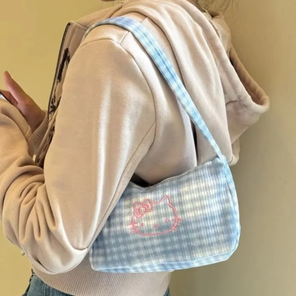 

Новая сумка подмышки Hello Kitty, милая мультяшная оригинальная сумка с вышивкой, модная нежная сумка на плечо большой вместимости