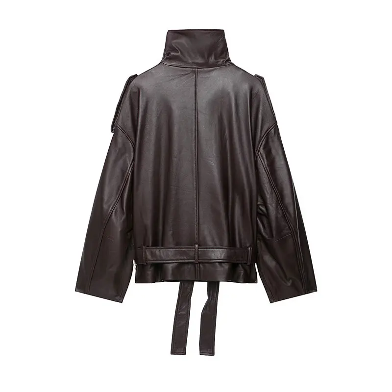 NLZGMSJ Women's Faux Leather Jacket 2026 Autumn Winter New Casual Fashion Solid Versatile Stand Collar Double-Breasted Coat