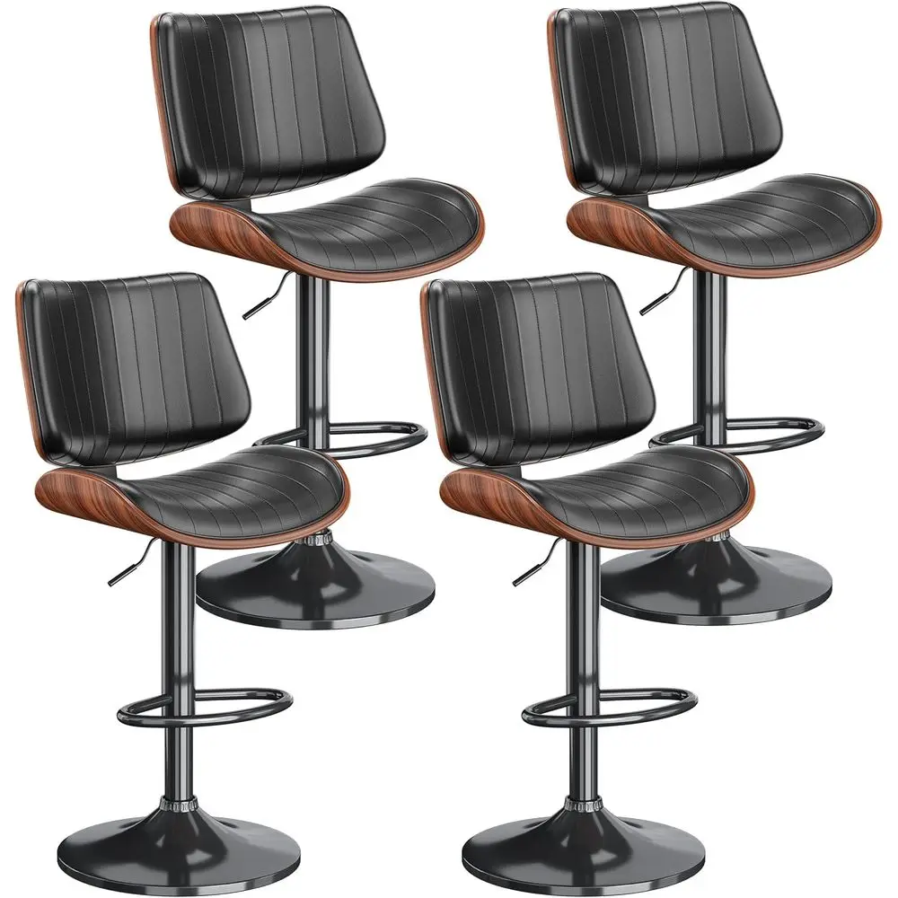 

Set of 4 Adjustable PU Leather Swivel Bar Stools with Backrest and Footrest for Kitchen, Bar, and Dining Room, Black