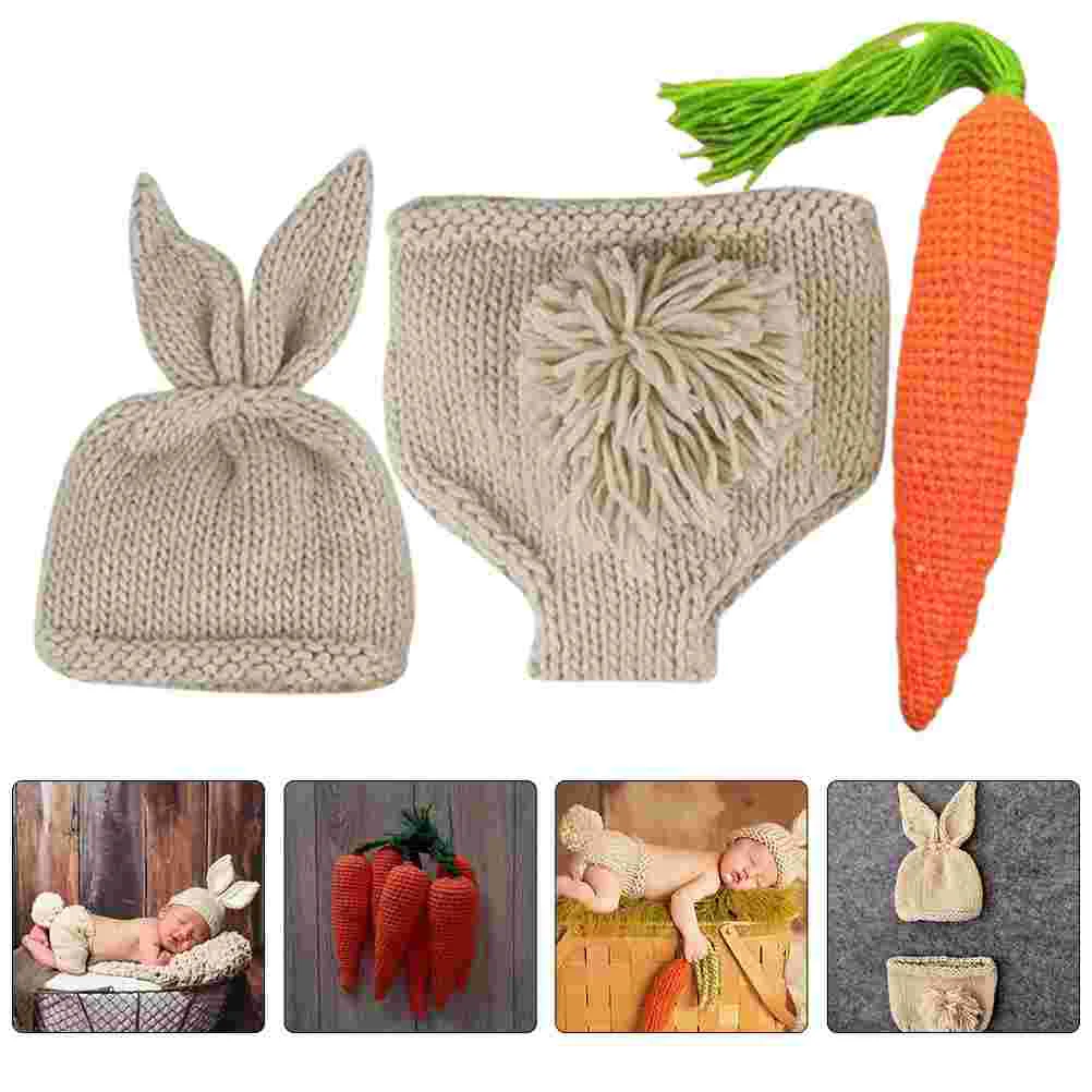  Newborn Sweater Photography Outfits Girl Knitted Bunny Hat Pants Props Infant Boy Clothes Baby Photoshoot First Birthday for