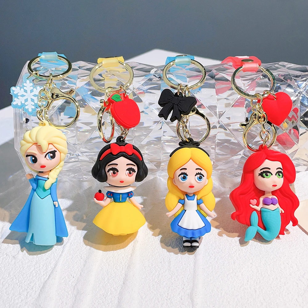 Disney Cute Cartoon Drop Glue Mermaid Princess Key Chain Lovely Snow White Alice Keychain Bag Pendant Keyring