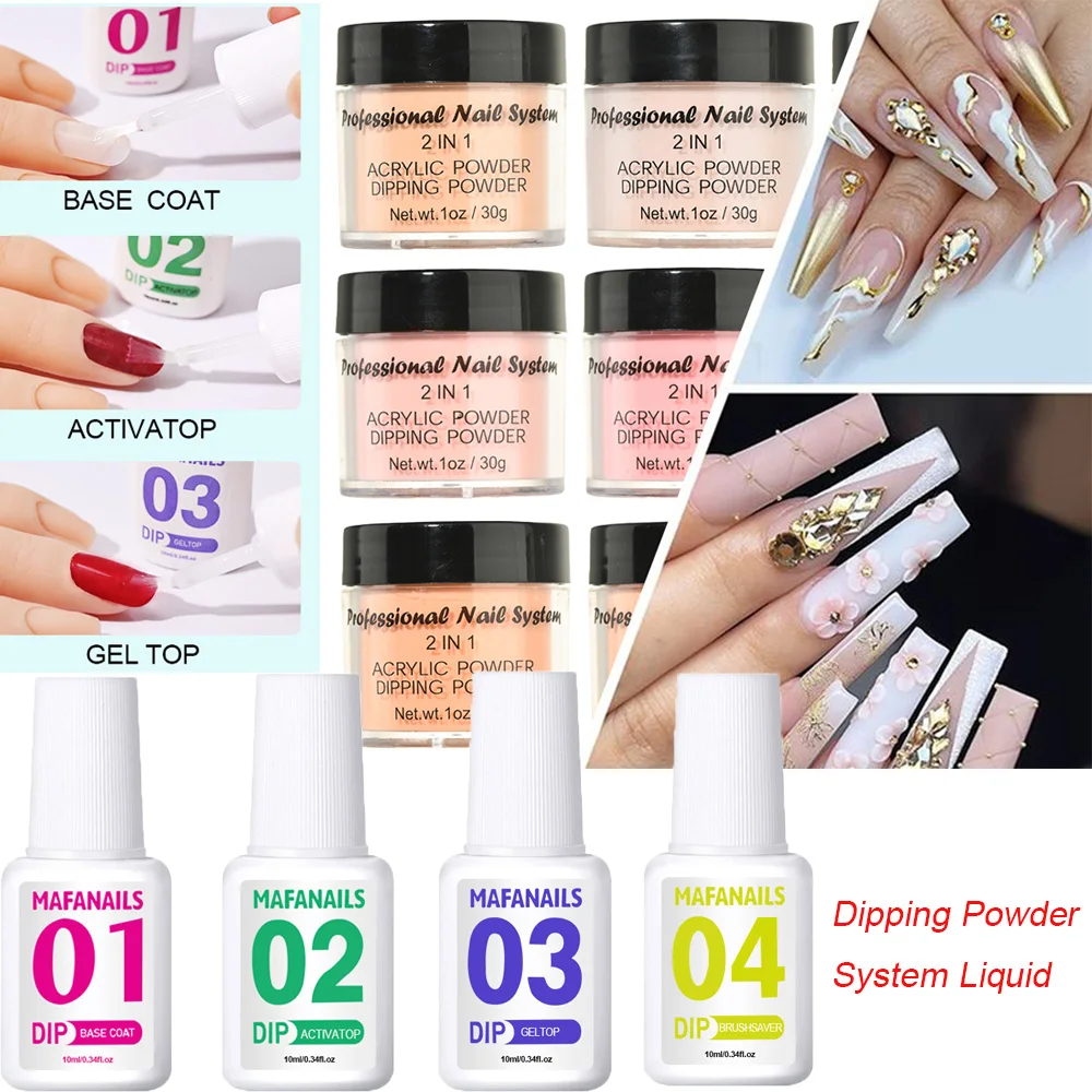 Dip Powder Liquid Set "4-Step" Acryl Dipping Powder Base Top Coat Activator Brush Saver voor manicure Dip Powder Geen lamp nodig