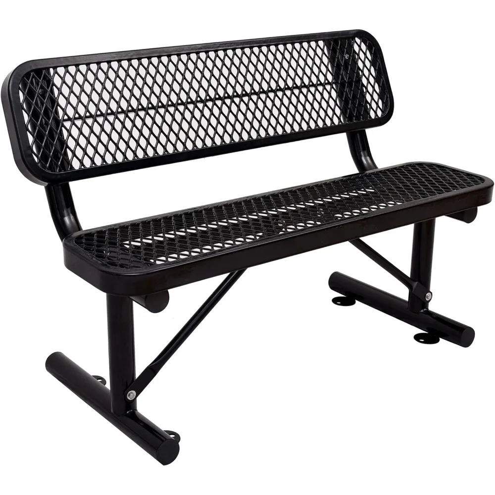 

4 Feet Heavy Duty Metal Park Bench with Back for Outside, Outdoor Bench with Portable Frame