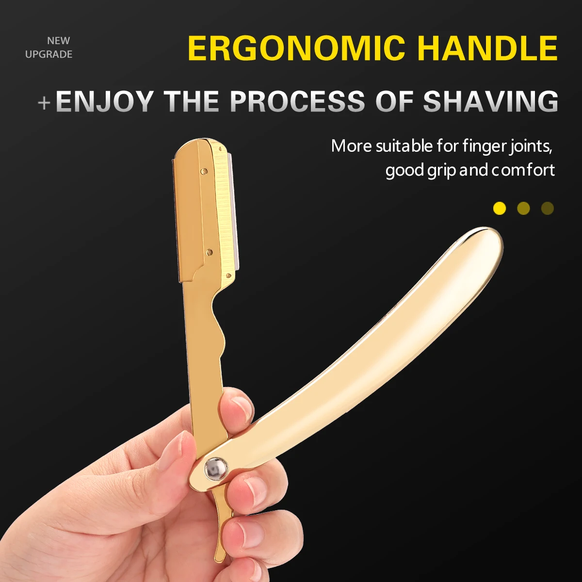 Argent hommes rasage barbier outils cheveux rasoir noir pliant rasoir couteau acier inoxydable droit rasoir Barbearia support cadeau