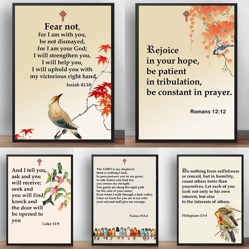 Retro Holy Bible Poster Quote from Romans Philippians Isaiah Canvas Painting Europe Wall Art for Living Room Home Decor