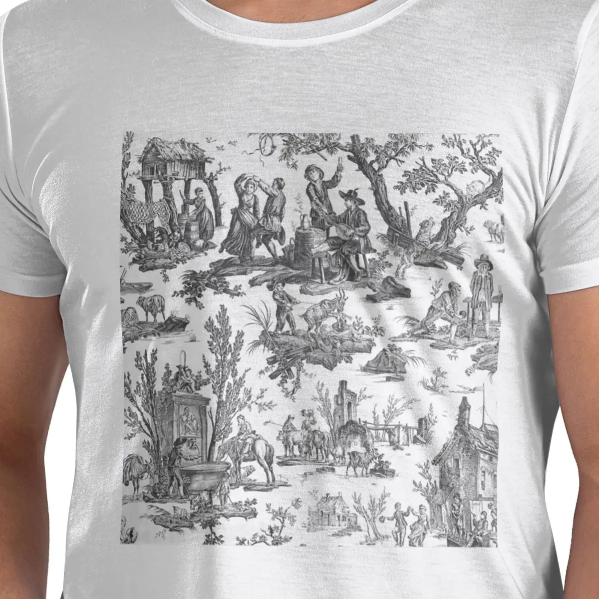 

Vintage French Toile De Jouy Motif (1) 100% Cotton T-Shirt Men's Fashion T Shirts Men Round Neck Short Sleeve S-6XL