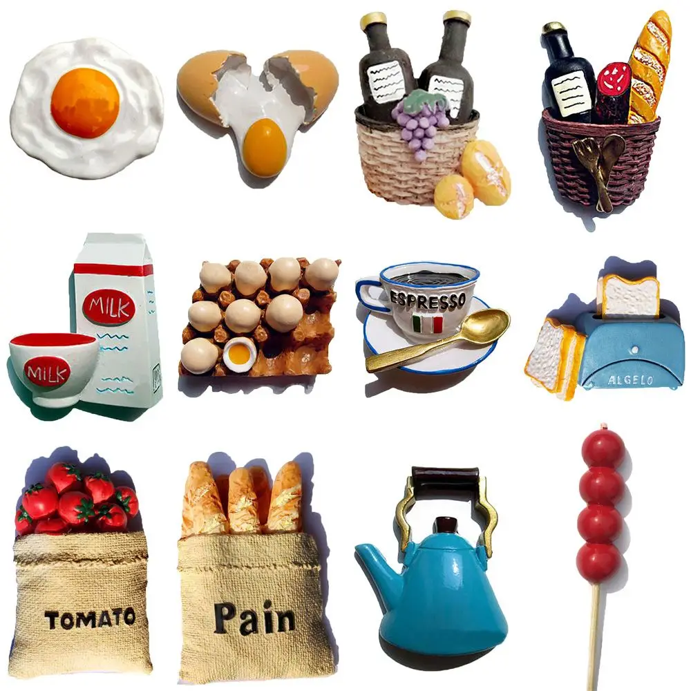 1PC Creative Kitchen Tools Refrigerator Ornament Cartoon Food Shape Fridge Magnet Magnetic Stickers Bread Egg Milk