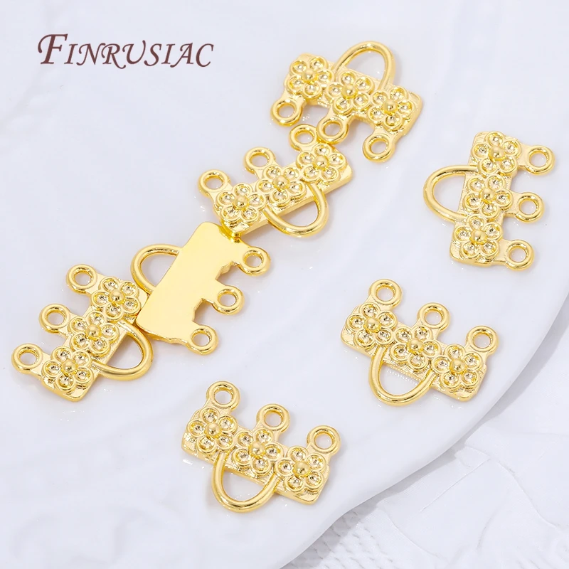 18K Gold Plated Flower Bag Shape 3-Loop Earring Connector Charm Brass DIY Jewelry Making Findings For Women Earrings view 3