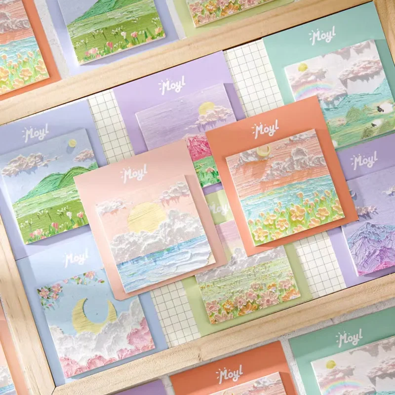 Landscape Oil Painting Post 80Sheets Memo Note Girl Heart Hand Account Bottom Material Note Book Sticky Note Paper