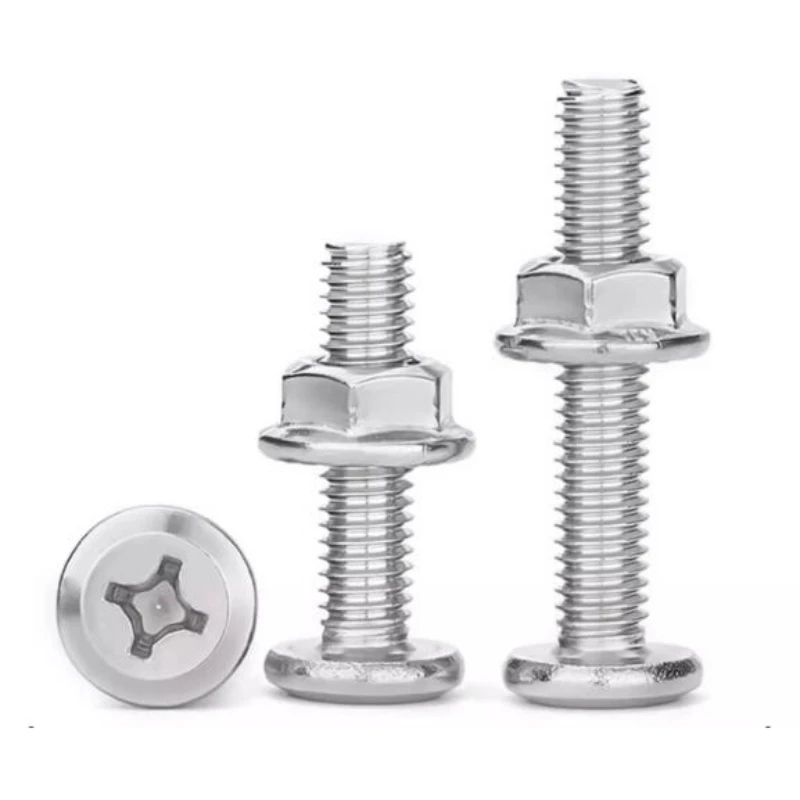 4-60Sets M2.5 M3 M4 M5 M6 M8 M10 304 Stainless Steel Inverted Edge Flat Head Cross Screw Nut Set Flange Furniture Hardware