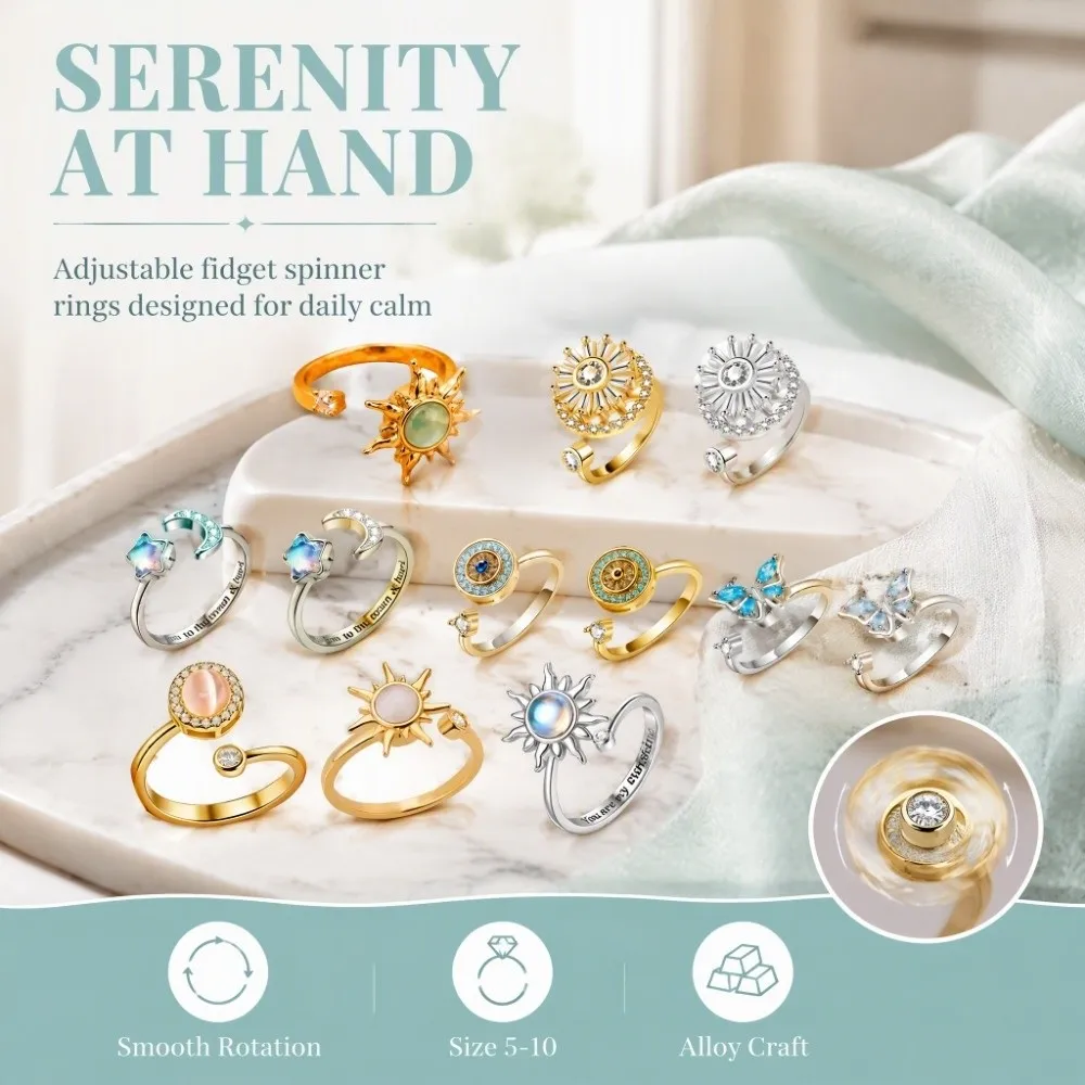 Rotating Design Rotating Ring Butterfly Luxury Fidget Spinner Ring Niche Design Sunflower Floral Synthetic Ring Family Friends