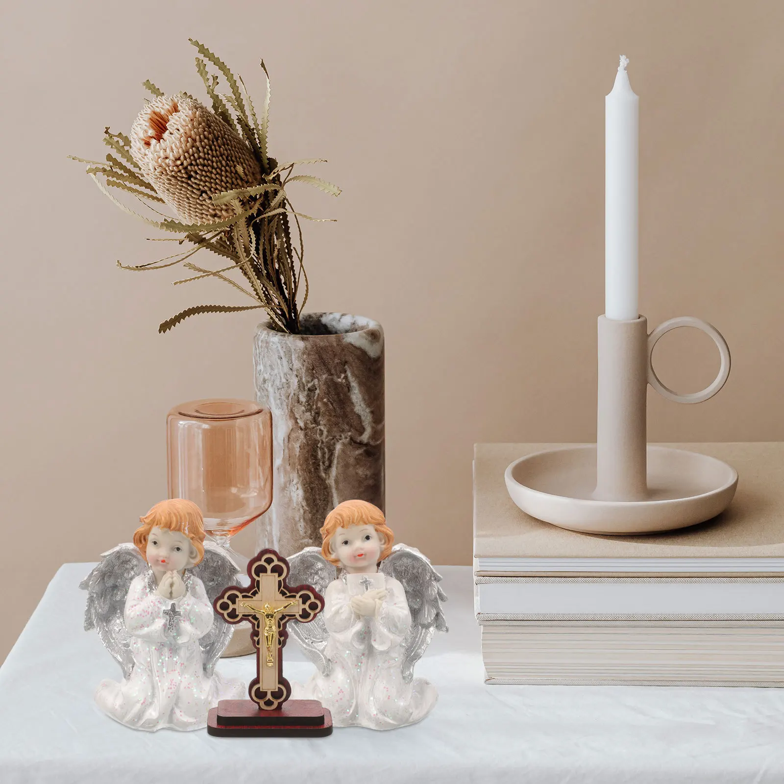 

1Set Lovely Resin Angel Statue Decoration Flat Bottom Stable Angel Sculpture for Table Shelf Room Ornament
