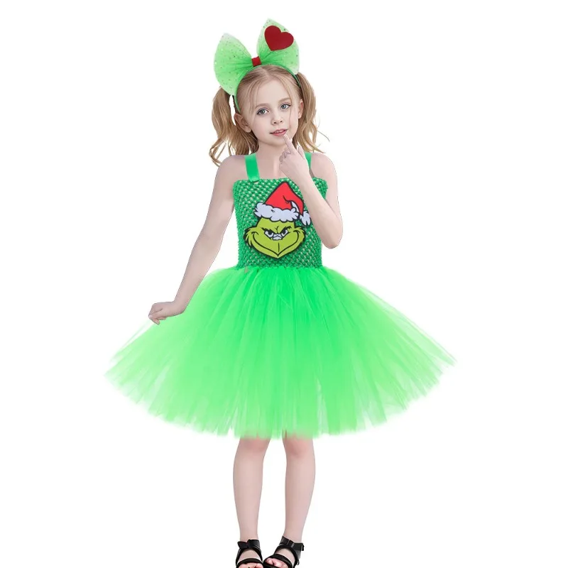 زي عيد الميلاد الجديد ذو الشعر الطويل الوحش سانتا كلوز أداء الشعر الأخضر للأطفال