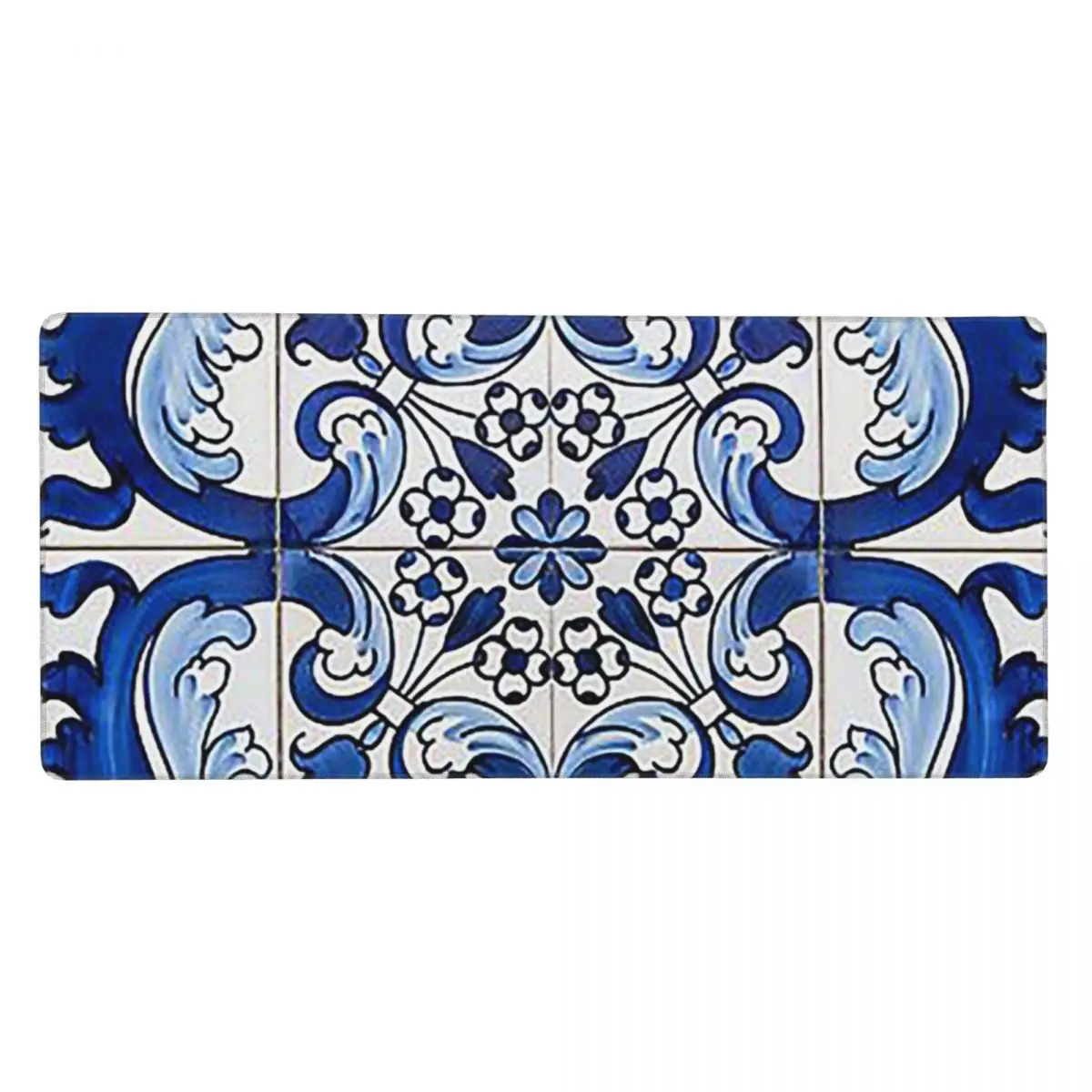 Antique Classic Lisbon Blue Azulejo Tile Floral Large Mouse Pad Computer Keyboard Mouse Mat Gaming PC Desk Mat Office Table Mats
