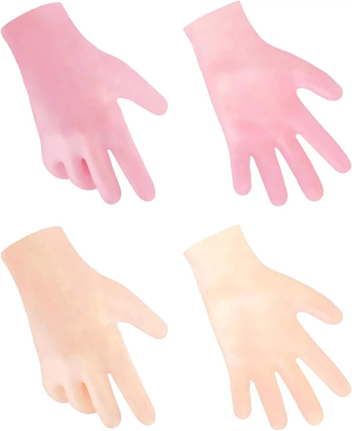 Silicone Moisturizing Gloves, 2 pairs, flexible and durable, suitable for dry hands and home spa experience - pink and beige