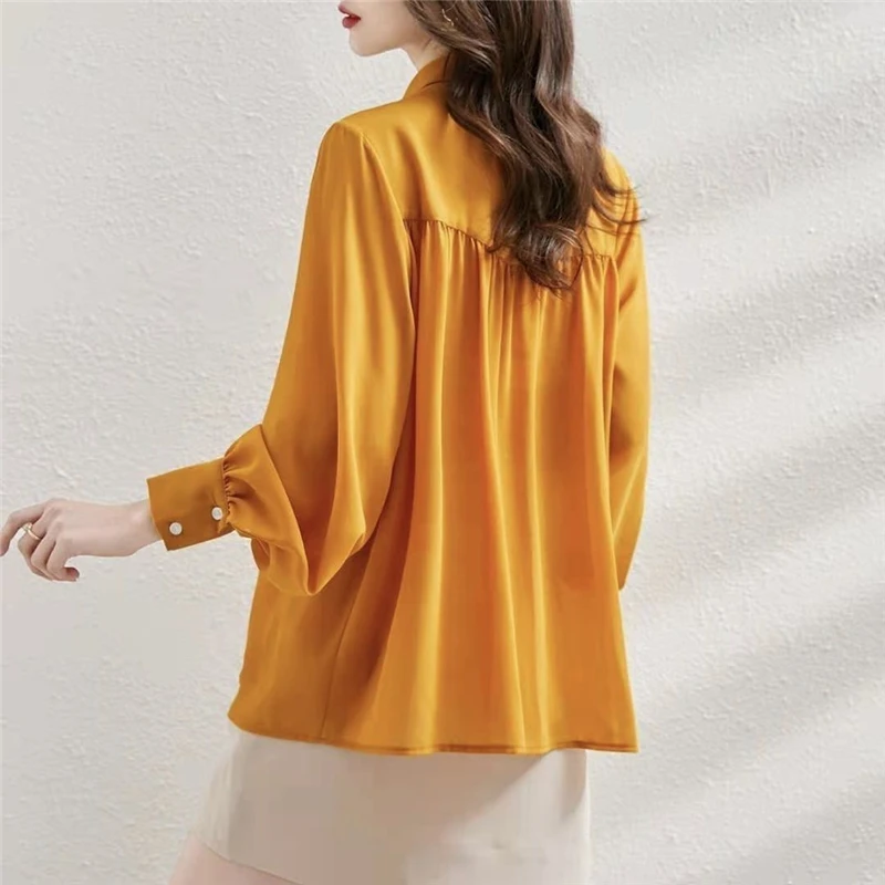 Women Ruffled Simple Elegant Button Shirts Korean Fashion Chic Business Casual Office Lady Blouses Long Sleeve Loose Tops Ropa