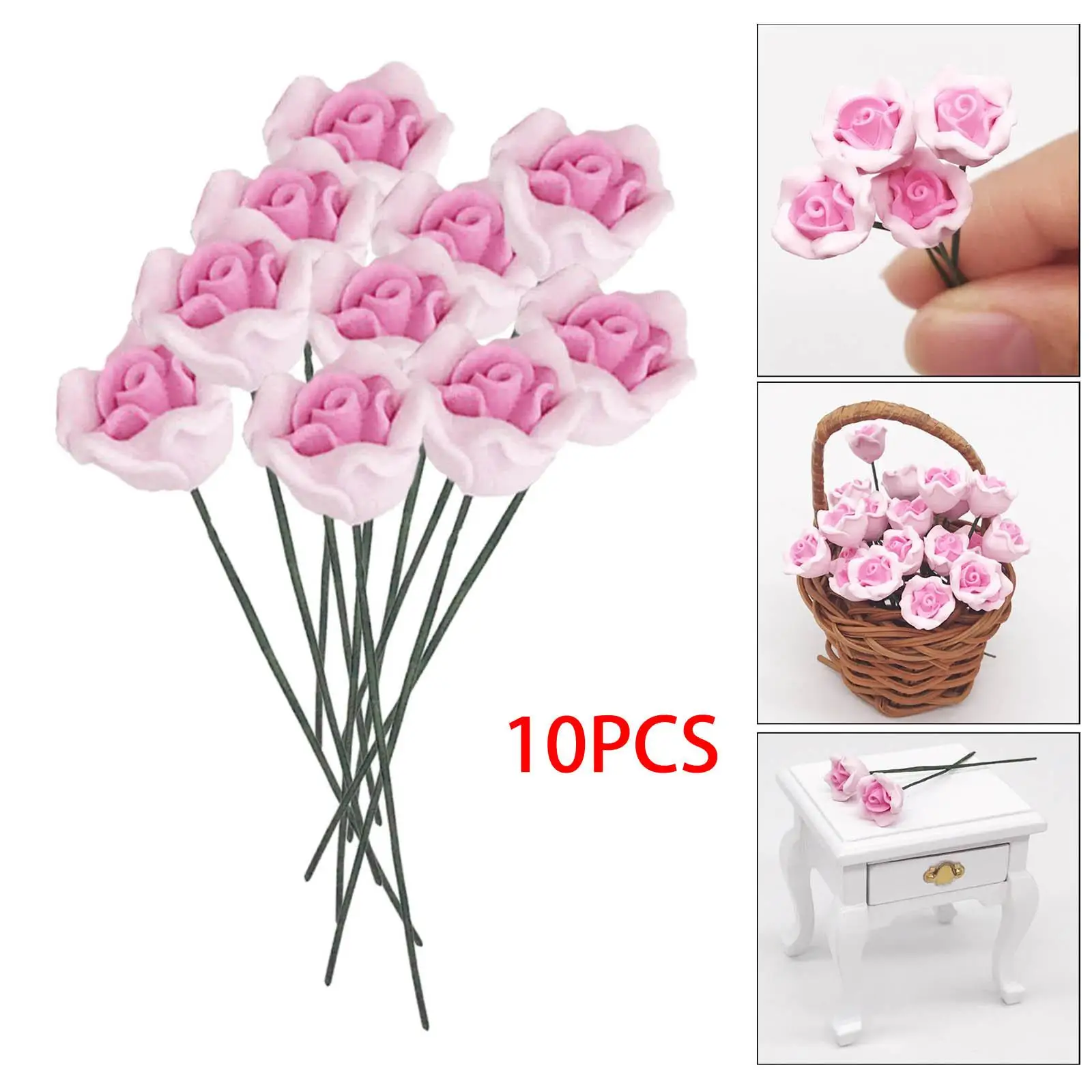 

10Pcs Artificial Rose Flower Decoration Bouquet for 1:12 Scale Dolls House