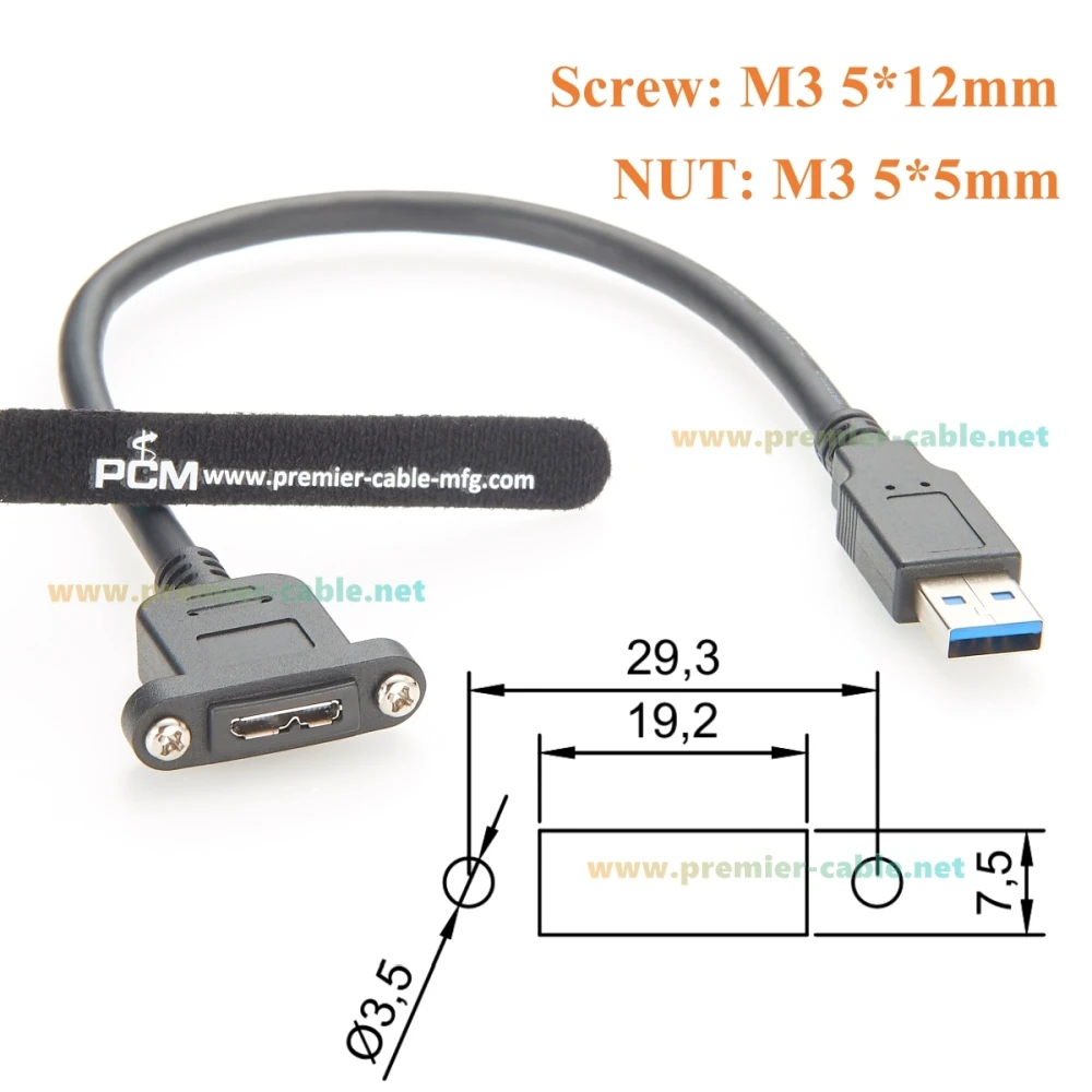 Screw Panel Mount USB 3.0 A Male to Micro USB Female Extension Cable 5Gbps USB 3.0 Data Cable for Embedded, Raspberry Pi
