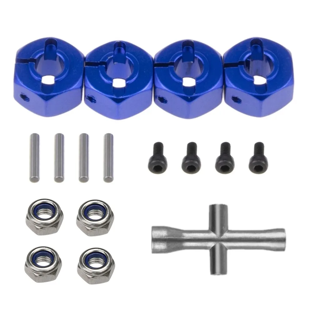 Metal 12mm Hex Wheel Hub Adapter M4 Flanged Lock Nut Cross Wrench for Traxxas 1/10 Slash 4X4 VXL 2WD Rustler RC