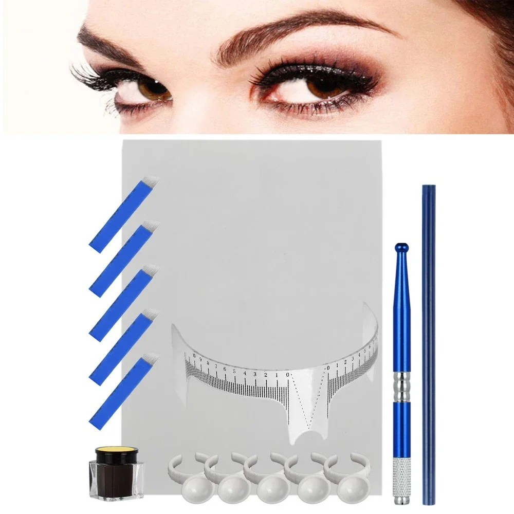 Practice Microblading Permanent Makeup Eyebrow Tattoo Needle Pen Pigment Kit Tattoo Pigment Rings Ruler  Body Makeup Tools