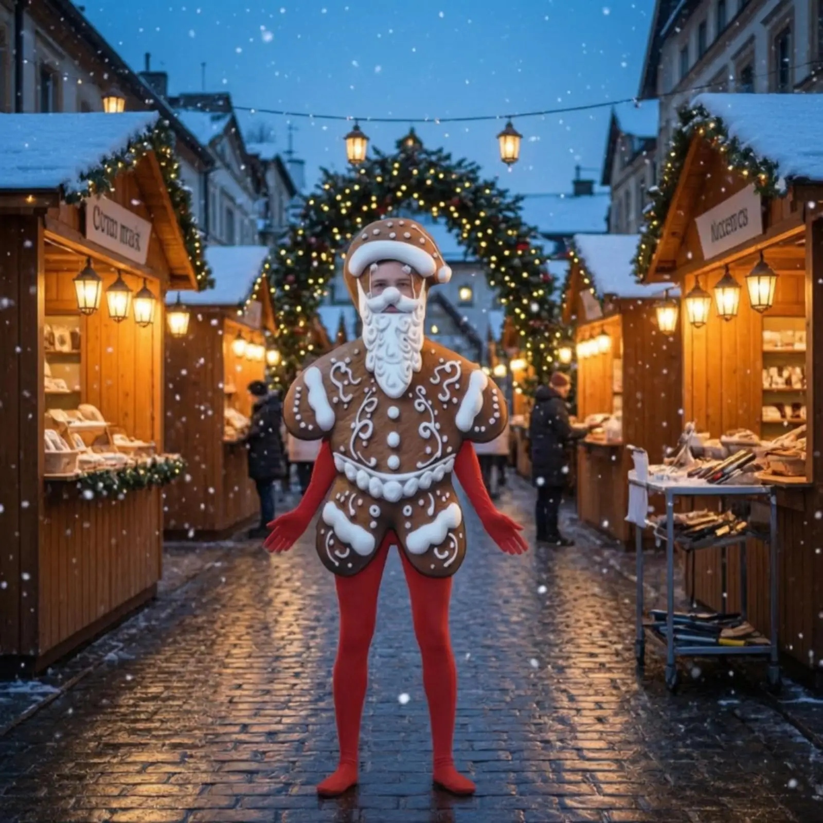 Gingerbread Man Outfit with Santa Hat and Beard Photo Ready All in One Warm