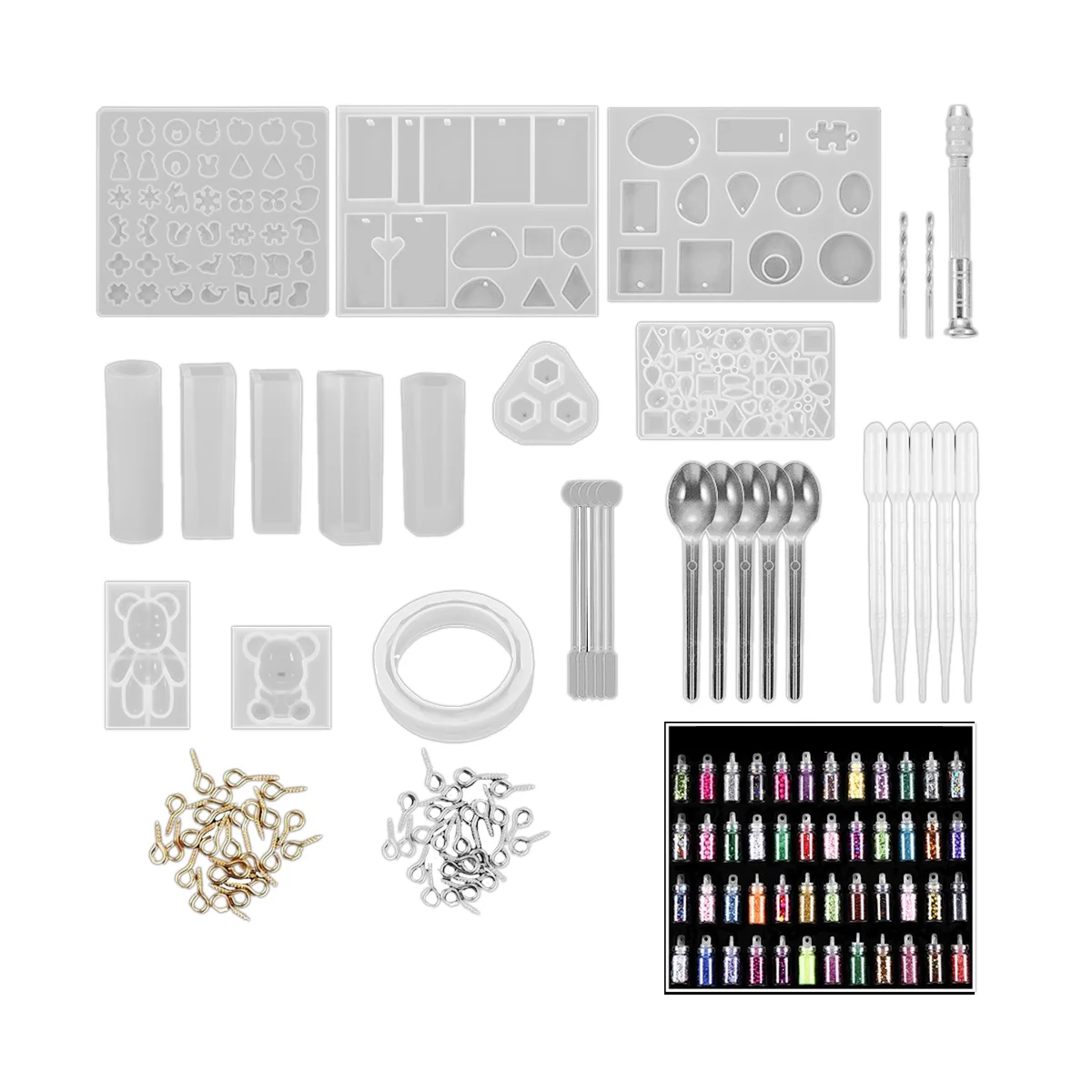 229Pcs DIY Jewelry Resin Casting Molds Silicone Epoxy Spoon Kit Craft Necklace Jewelry Pendant Making with 48 Sequins