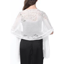 Women's floral lace scarf fringe shawl soft mesh fringe wrap suitable for wedding evening dress