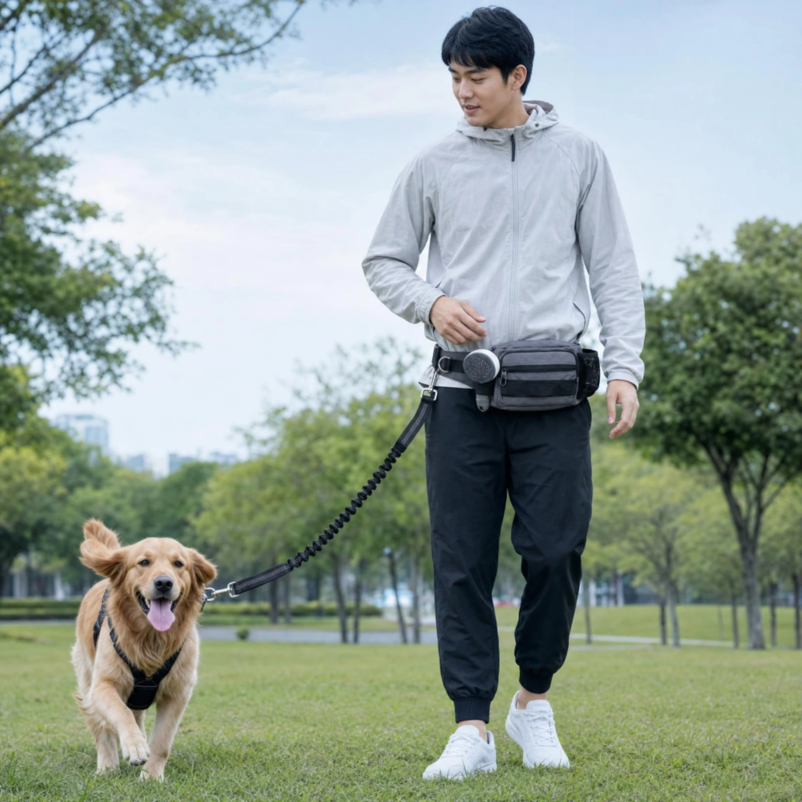 犬用ウォーキングベルト、リード付き、取り外し可能な犬用ウォーキングバッグポーチ、ジョギング、ハイキング用パッド入り