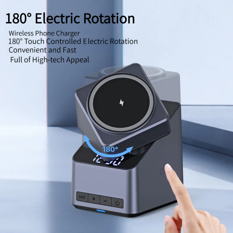 Magnetic Wireless Charger Station 180° Foldable Rotatable Stand Fast Charging Dock for iPhone 17 16 15 14 13 Pro Max Plus