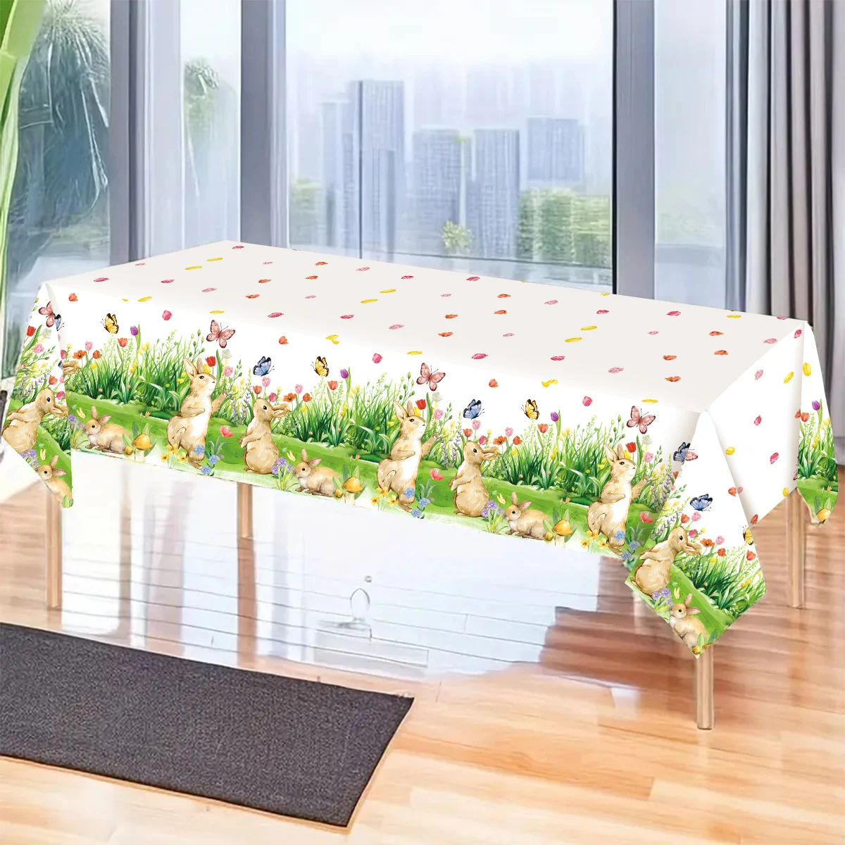Mantel de conejito de Pascua, decoración feliz de Pascua para el hogar, 2024, huevos de conejo de Pascua, suministros de decoración para fiestas temáticas de primavera