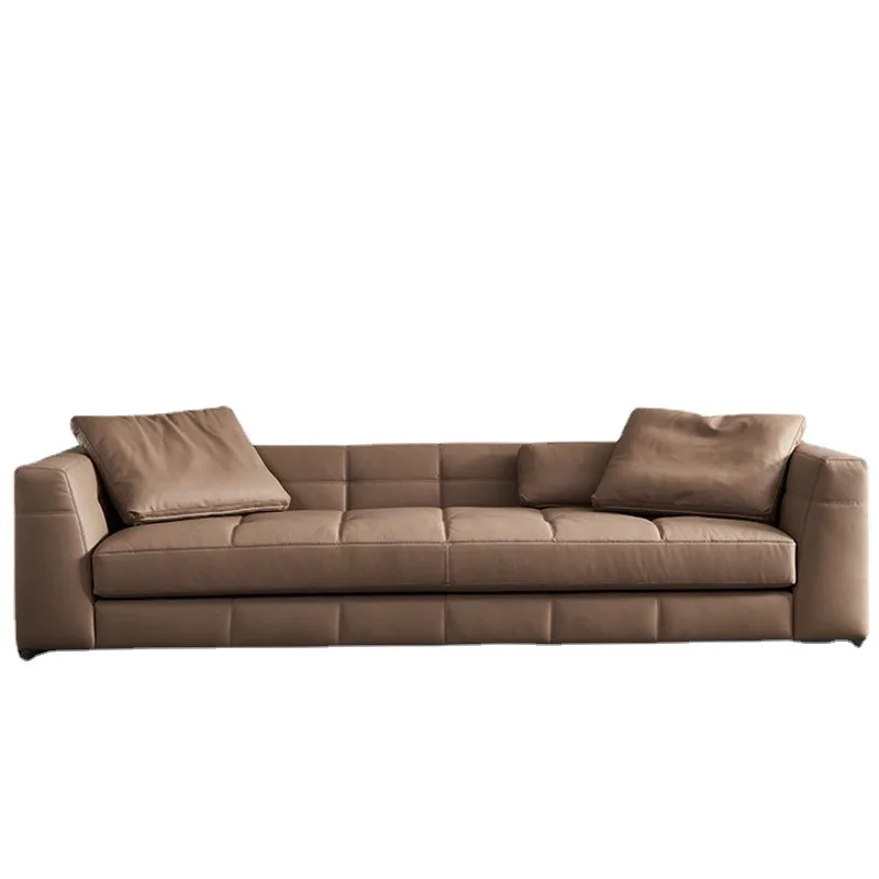Leather sofa living room modern simple first layer cowhide light luxury straight row combination