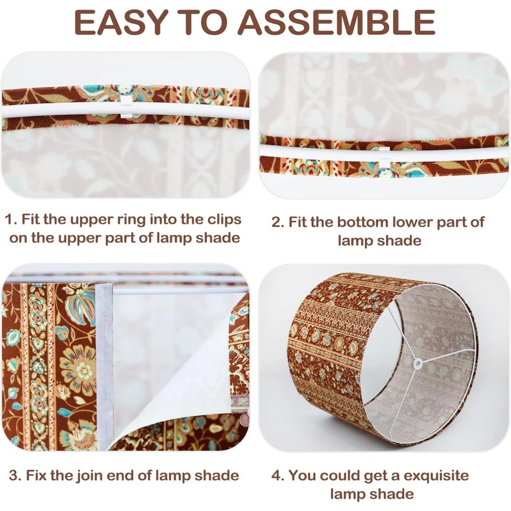 غطاء مصباح الطبل، مخطط بني متوسط مطبوع بوهو كونتري 13x13x10 في أباجورة من نسيج القطن لمصابيح الطاولة ومصابيح الأرضية والأسرة