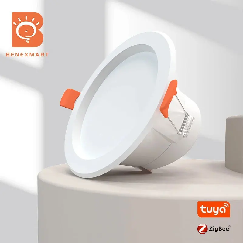 Benexmart Tuya Zigbee inteligentna dioda LED Downlight do okrągłe wpuszczone sufitowych lampa ściemnialna Alexa Google Home sterowanie głosem 5W 7W