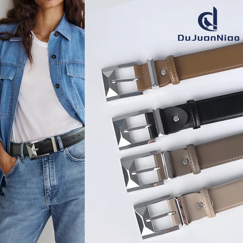 

Women's leather belt, cowhide versatile, simple casual pants, jeans decoration, women's style, needle buckle belt, width 3.3CM