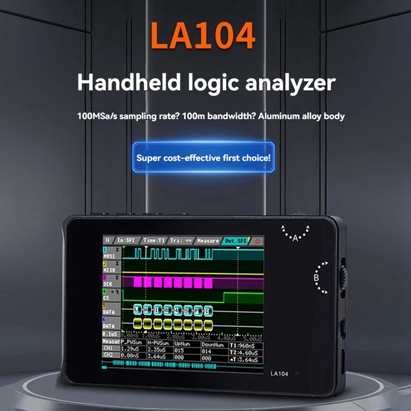 LA104 Digital Logic Analyzer Screen 4 Channels Oscilloscope SPI IIC UART Programmable 100M Sa/S Max Sampling Rate-A25R