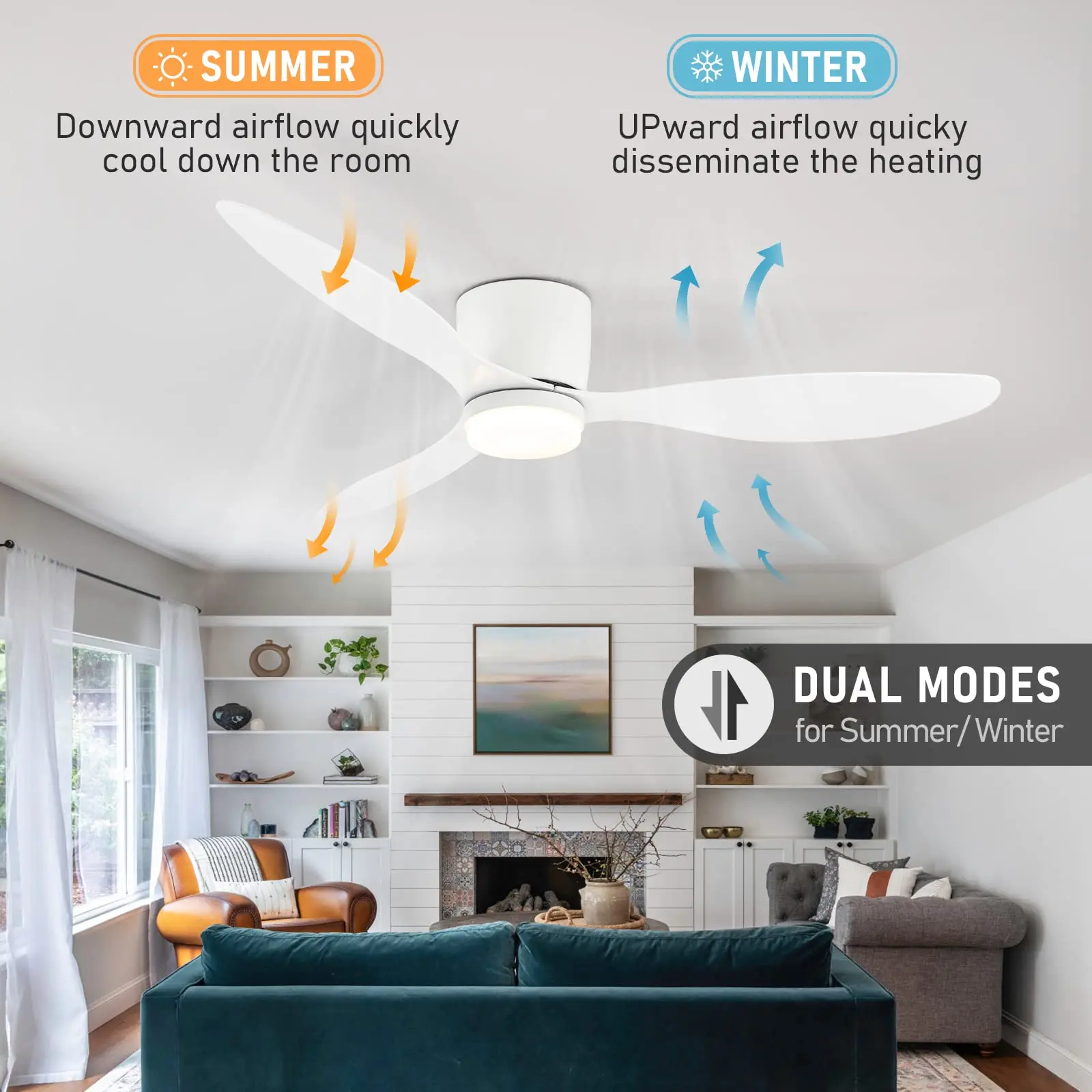 IRALAN Low Floor Ceiling Fans 52/42 Inch Remote Control Cooling Fans Lamp Design Ceiling Fan With Light White wood Color FAN