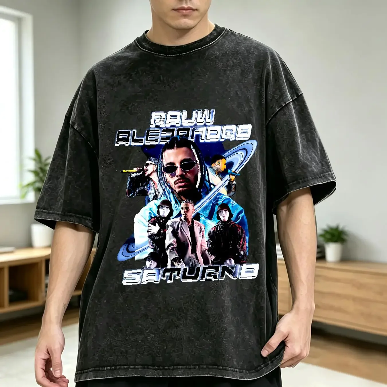 washed T Shirt Rauw Alejandro Saturno Latino 2023 Tour All Size S 2345XL long or short sleeves vintage Washed homme