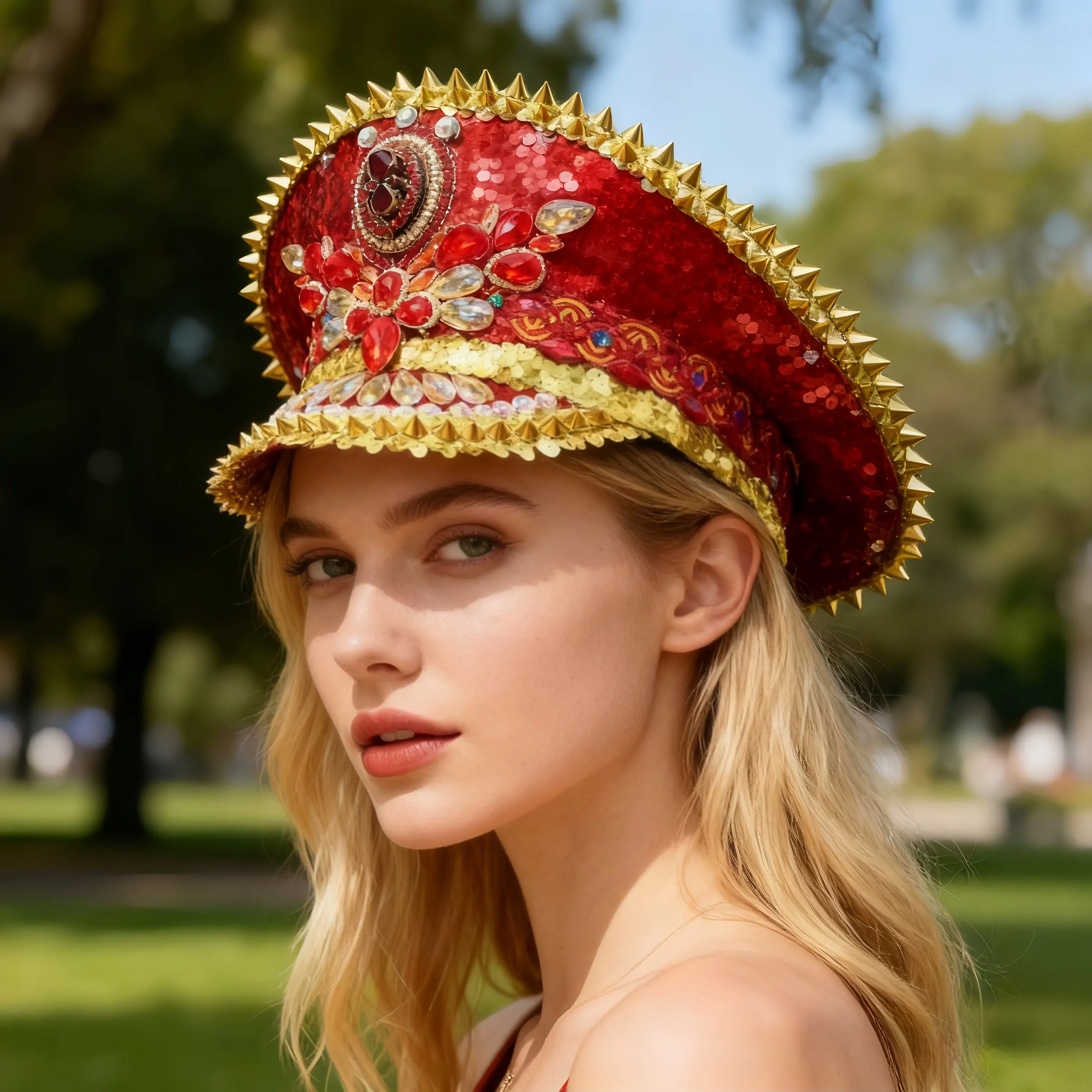 

Steampunk Captain Hat Rhinestone for Burning Man Festival Woman, Music Festival, Halloween, Rave Accessories ＆ Party Caps