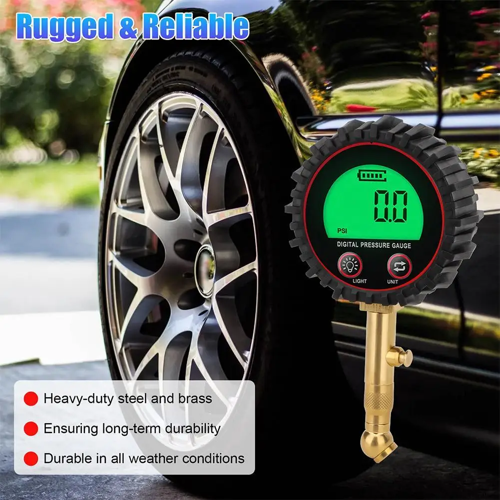 Car Tire Pressure Gauge 3-255PSI Heavy Duty Backlight LCD Display Digital Air Pressure Gauge For Car Trucks Bikes Portable Gauge