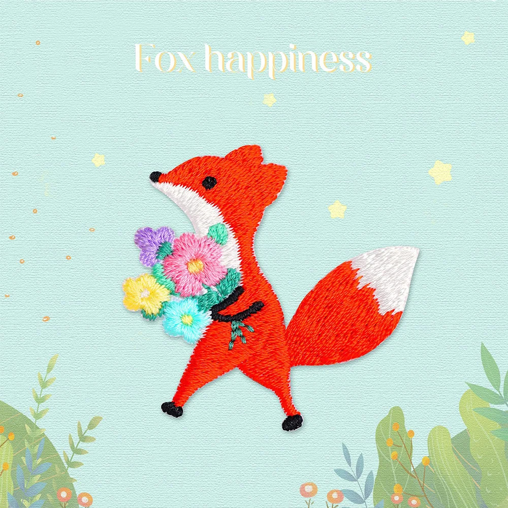 

Make A Proposal With Flower Cute Fox Patch DIY Repair Embroidery Iron On Patch for Clothing Sticker Beautiful Brooch Parches