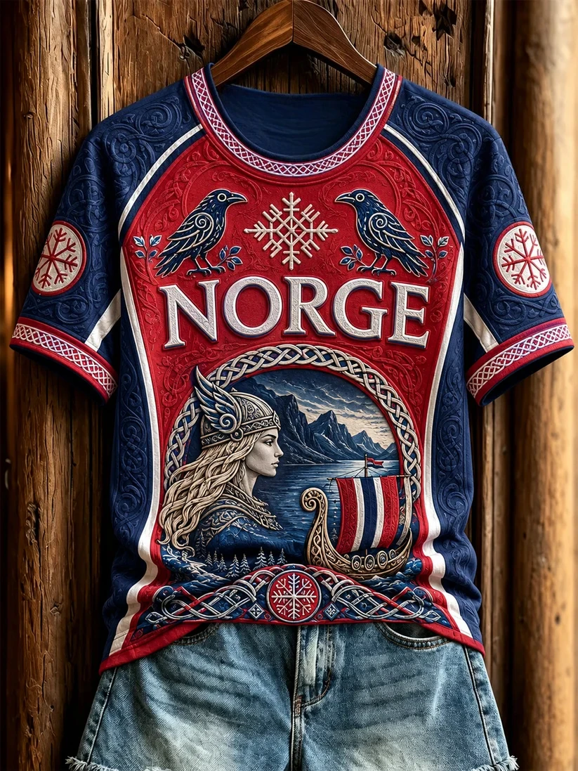2027 Summer New Style Men's Retro Danish Viking Style 3D Printed Sports Breathable Quick-Dry T-Shirt Family Style Shirt Kids