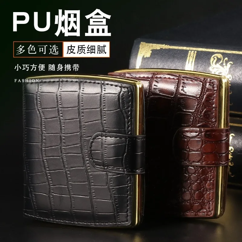 Fashionable Creativity Men Gift PU Cigarette Box Metal clip Anti Pressure flip up portable Cigarette case Smoking Accessories