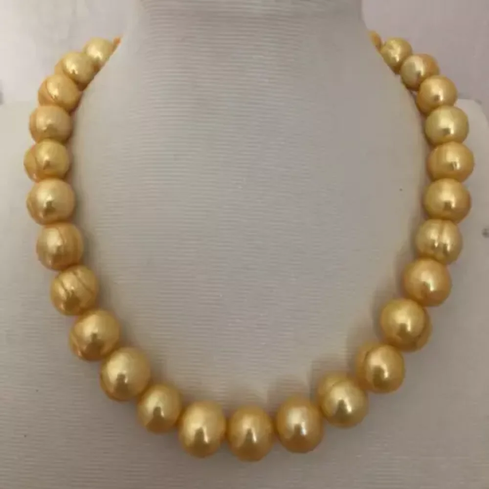 Bestselling 20 inch huge South Sea Baroque 12-13mm AAA yellow pearl necklace with 14k gold buckle 16/36inch