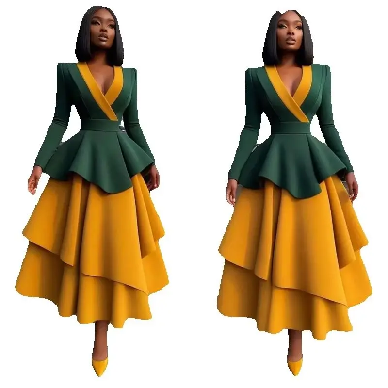 Green Yellow Women Suit Skirt Set 2 Pcs Blazer Prom Dress Cotton Formal Office Lady Jacket Customized Wedding Coat