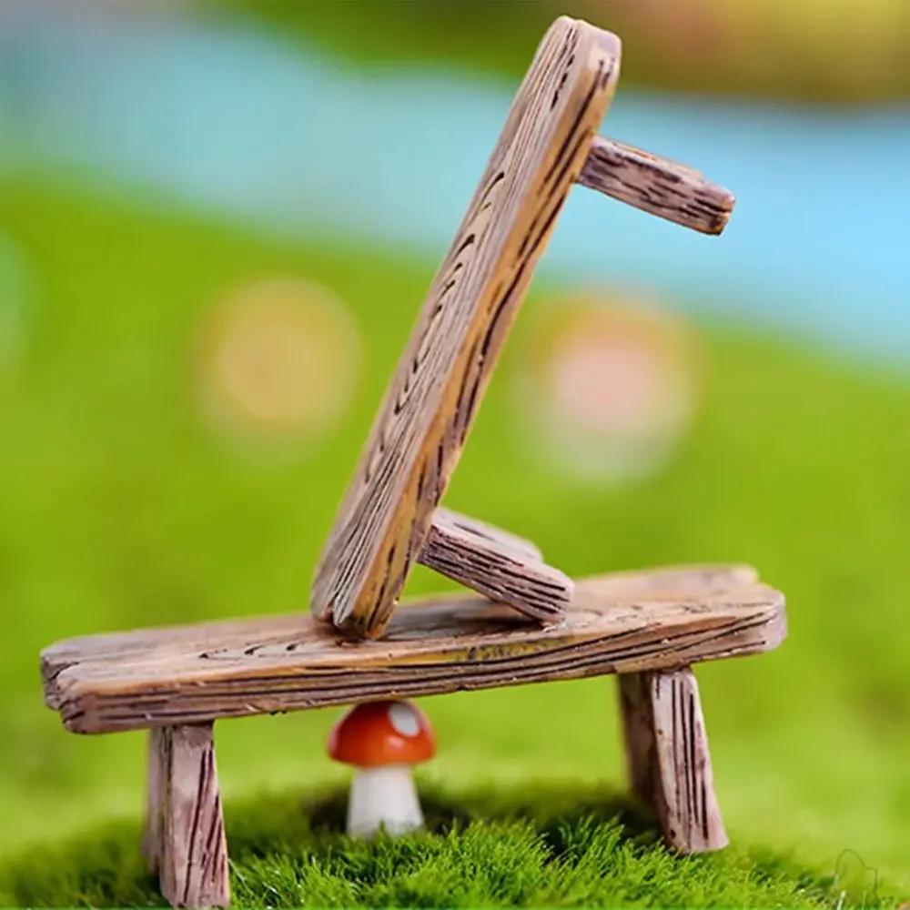 1PC Mini Wooden Park Bench Chair Succulents Bonsai Ornaments Romantic Resin Love Stool Small Fairy Garden Figurine