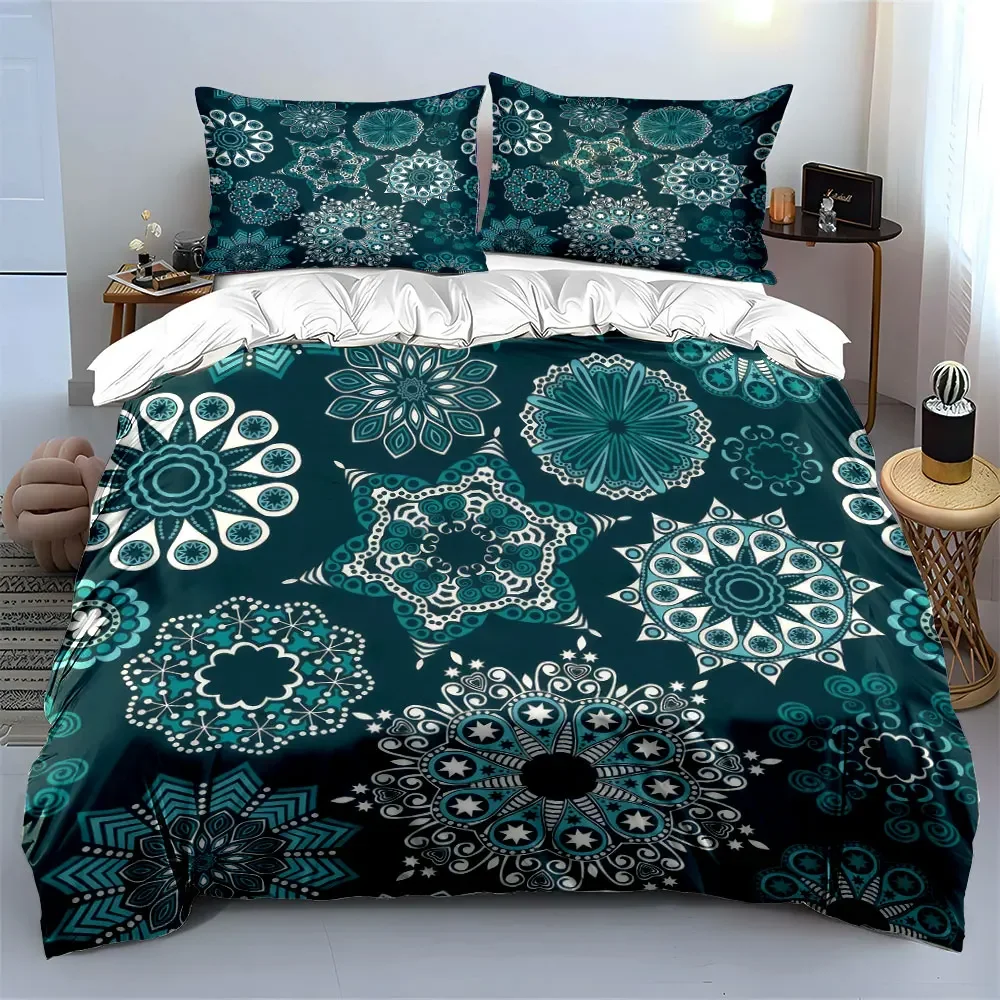 Mandala Pattern Decorative Set Bedding Set with 1 Duvet Cover 2 Pillowcases Single Double King Queen, Gift